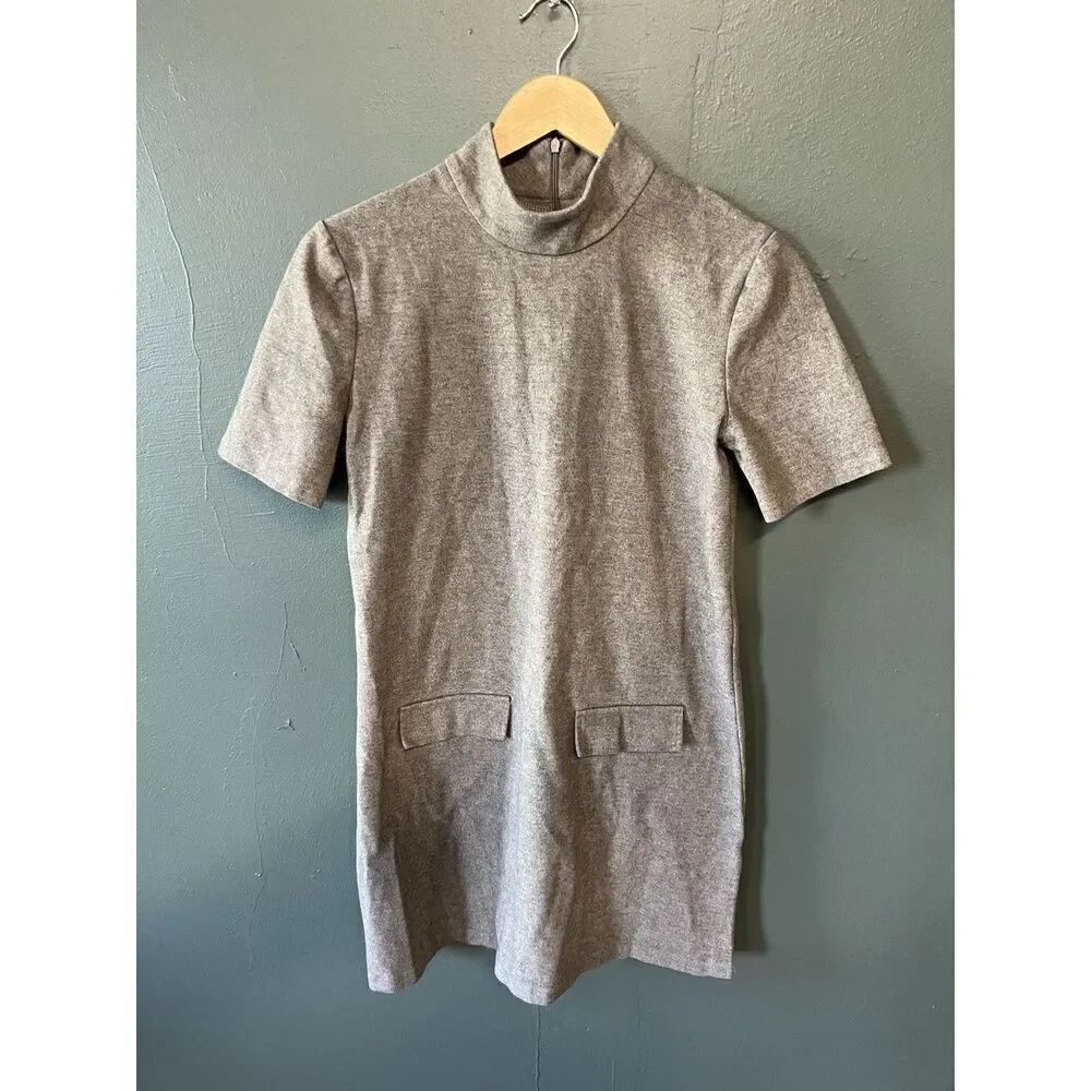 Zara Womens Brown Knit Short Sleeve Mock Neck Shirt Dress Size Medium